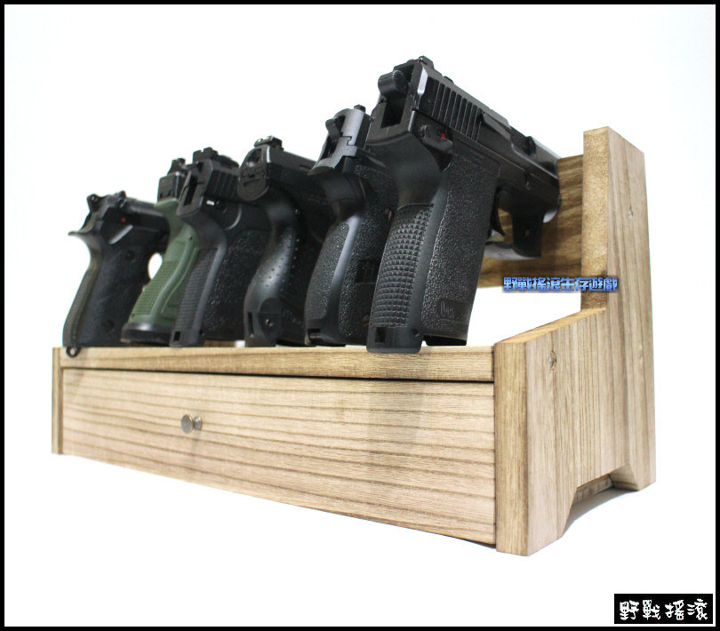 木製戰術手槍展示架 - 含抽屜