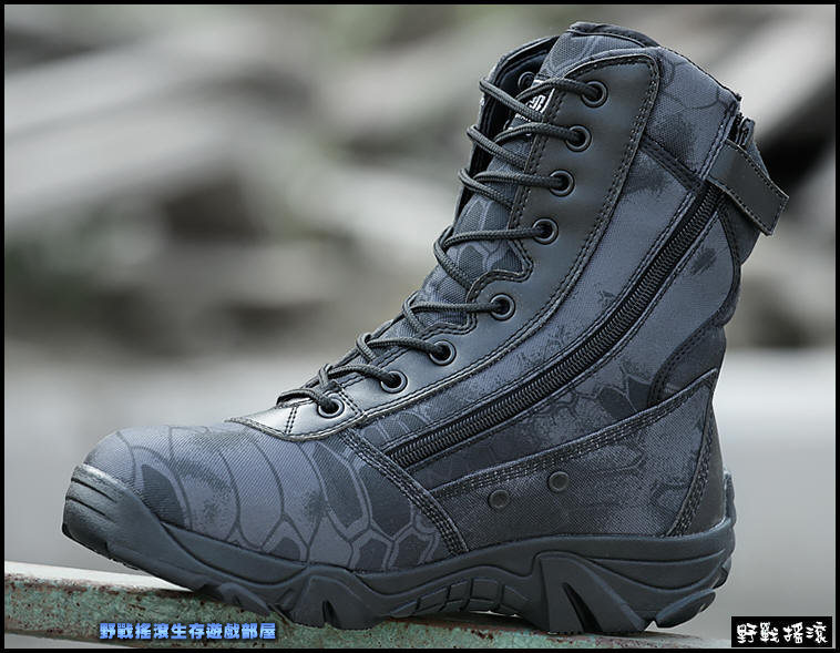 沙漠之鷹特戰軍靴、作戰靴【黑色蟒蛇紋迷彩】