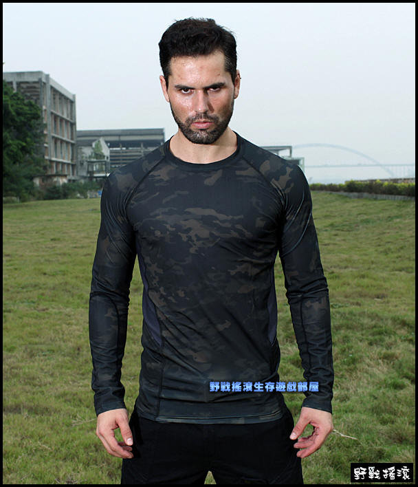魔蠍迷彩長袖緊身T恤、速乾上衣【Multicam Black】