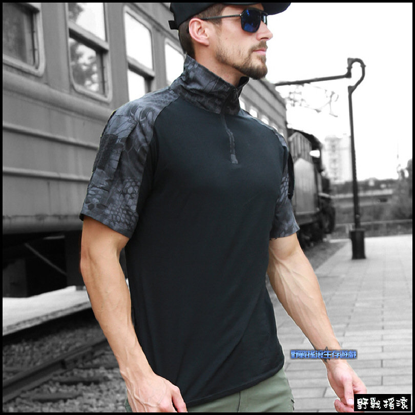 短袖青蛙裝戰術上衣【黑色蟒蛇迷彩】