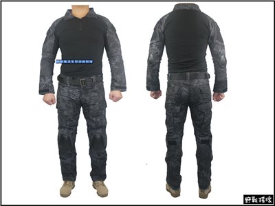 美軍 Gen2 戰術青蛙裝【黑色蟒蛇紋迷彩】上衣+褲子(含護膝護肘)