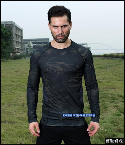 魔蠍迷彩長袖緊身T恤、速乾上衣【Multicam Black】